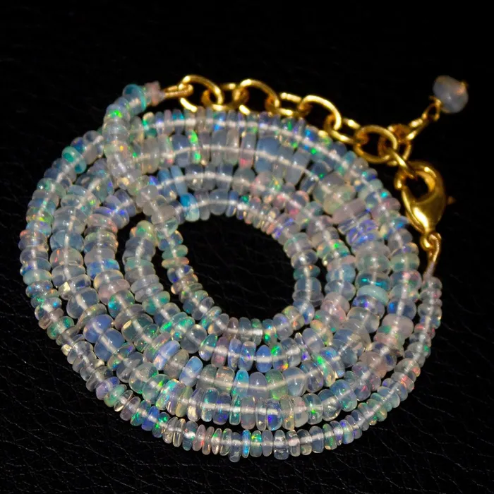 Beads Supplies USA Necklaces Welo Ethiopian Opal Gold Plated Gemstone Rondelle Beads Necklace 20 3mm 5mm