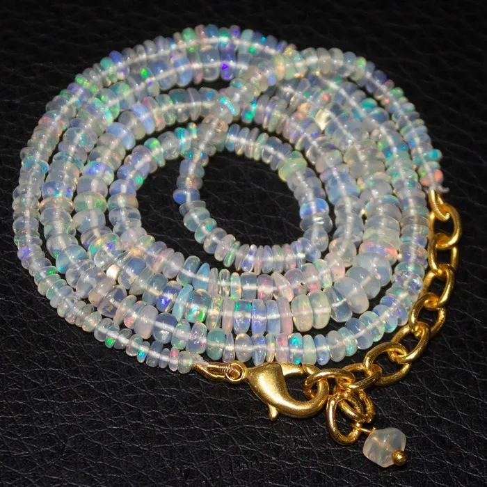 Beads Supplies USA Necklaces Welo Ethiopian Opal Gold Plated Gemstone Rondelle Beads Necklace 20 3mm 5mm