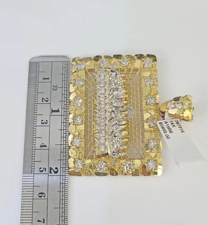 Charm Necklaces Globalwatches10 Real 10k Last Supper Pendant Charm Yellow Gold Mens Nugget 2 Diamond Cut