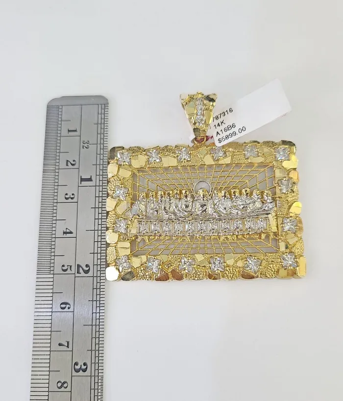 Charm Necklaces Globalwatches10 Real 10k Last Supper Pendant Charm Yellow Gold Mens Nugget 2 Diamond Cut
