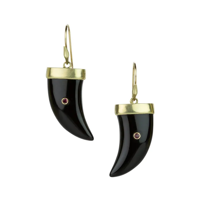 Earrings Annette Ferdinandsen Black Onyx and Ruby Tiger Claw Earrings