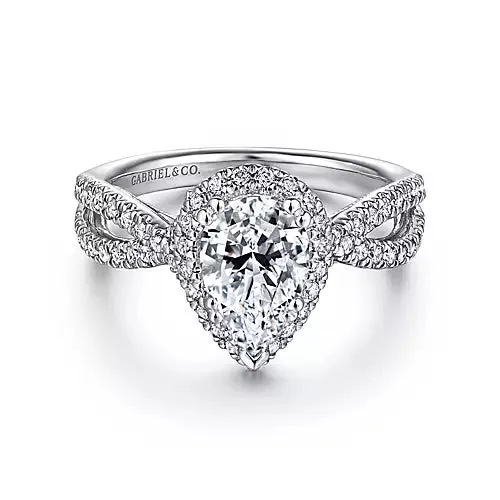 Earrings Gabriel Co 14kt White Gold Pear Shape Halo Diamond Semi Mount