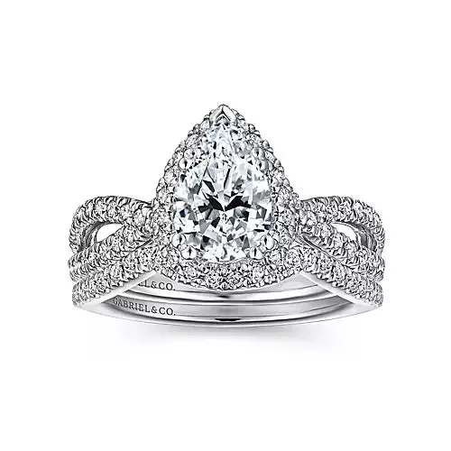 Earrings Gabriel Co 14kt White Gold Pear Shape Halo Diamond Semi Mount
