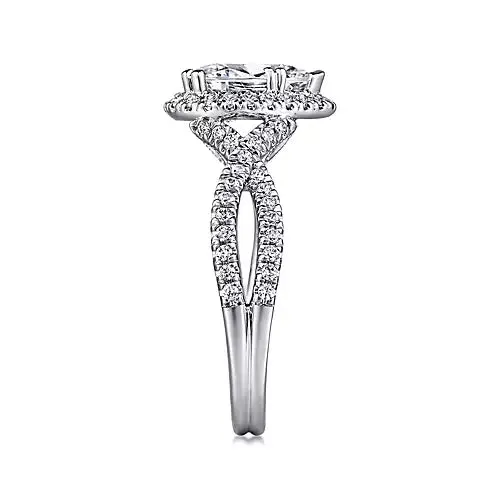 Earrings Gabriel Co 14kt White Gold Pear Shape Halo Diamond Semi Mount