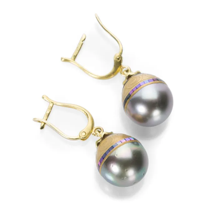 Earrings South Sea Pearl with Abalone Inlay Earrings Barbara Heinrich