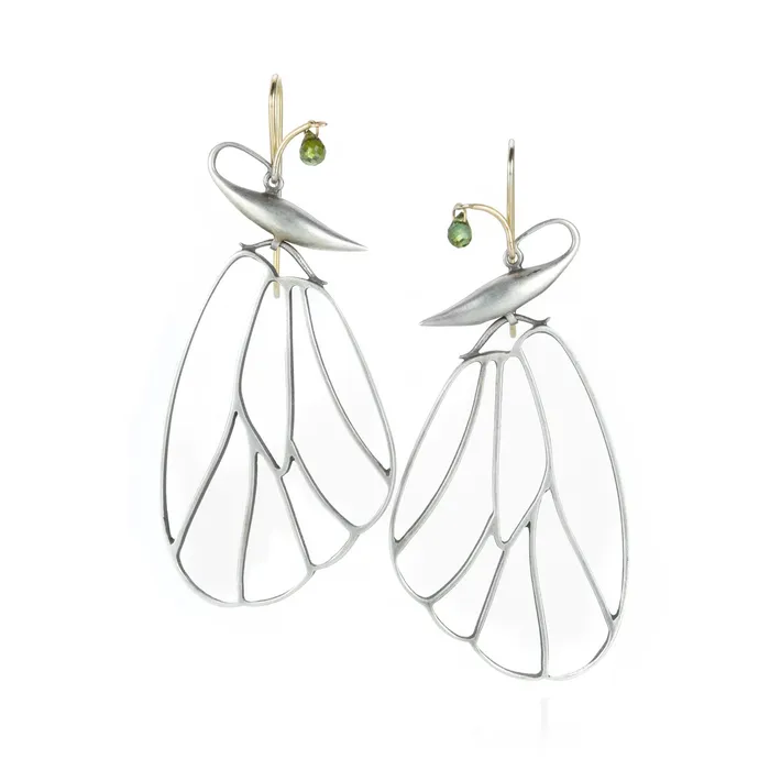 Gabriella Kiss Earrings Silver Butterfly Cell Earrings with Tourmaline