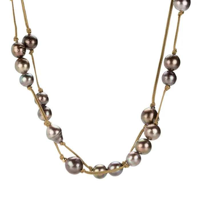 Gellner Necklaces Extra Long Tahitian Pearl Taupe Cord Necklace