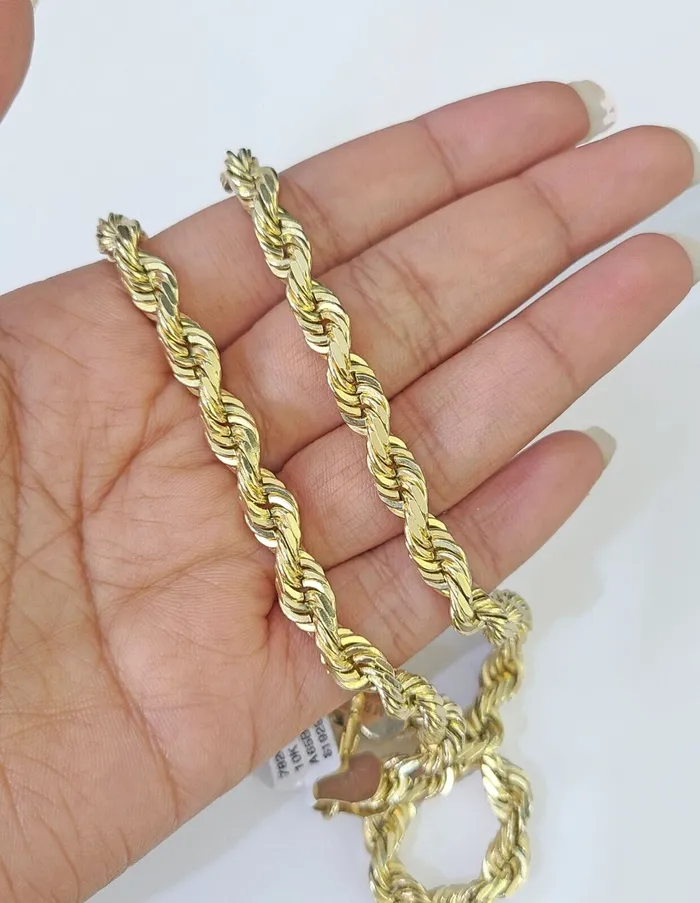 globalwatches10 Necklaces 10K Real Solid Yellow Gold Rope Chain Necklace 6mm Length 18 20 22 24 26