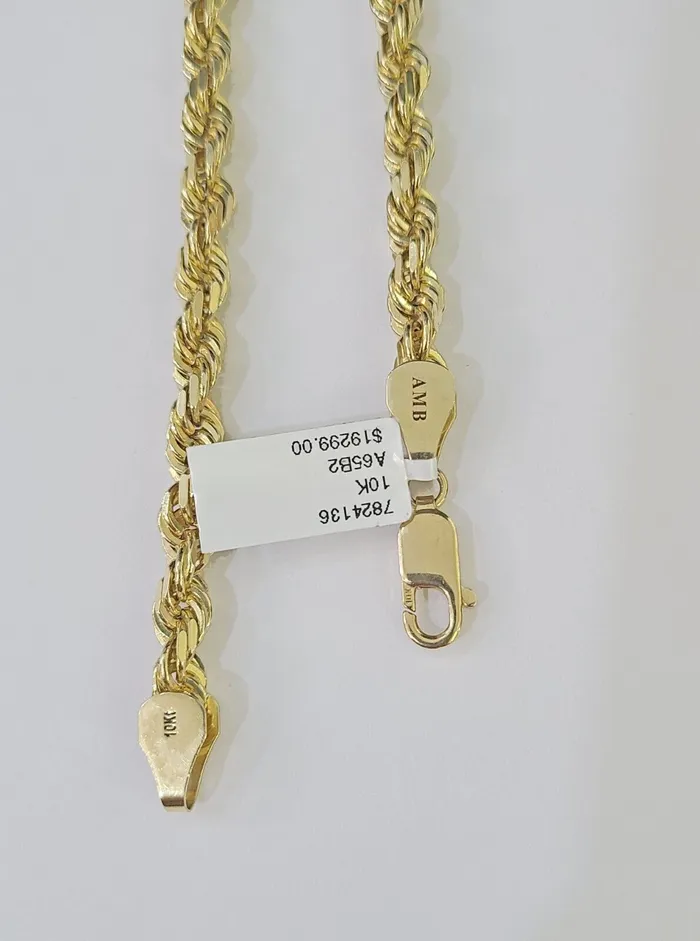 globalwatches10 Necklaces 10K Real Solid Yellow Gold Rope Chain Necklace 6mm Length 18 20 22 24 26