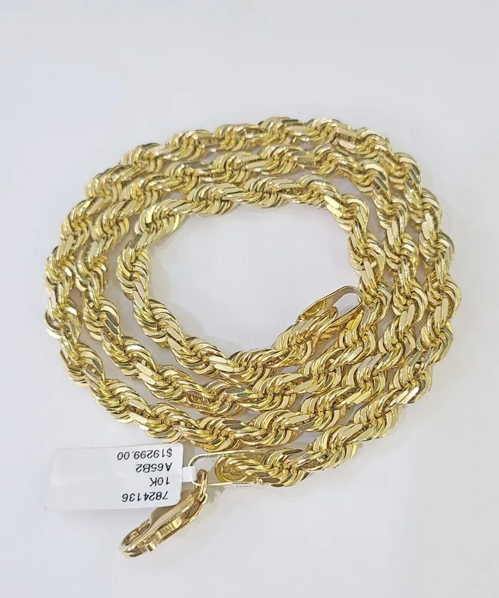 globalwatches10 Necklaces 10K Real Solid Yellow Gold Rope Chain Necklace 6mm Length 18 20 22 24 26