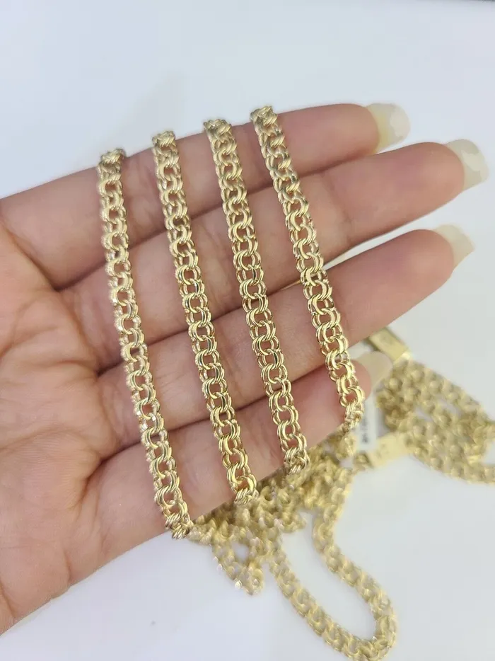 Globalwatches10 Real 10k Chino ID Chain Necklace Yellow Gold 4mm 16 18 20 22 Genuine Necklaces