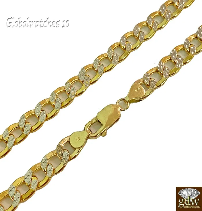 Gold and Diamond 10k Gold Cuban Link Chain Diamond Cut 8mm 26 inch Lobster Lock Real Gold PreStyled Sets