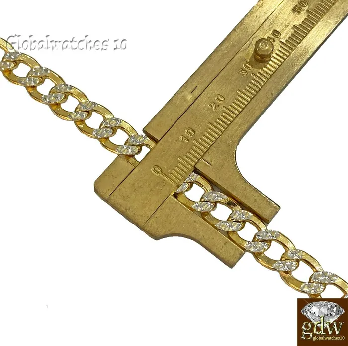 Gold and Diamond 10k Gold Cuban Link Chain Diamond Cut 8mm 26 inch Lobster Lock Real Gold PreStyled Sets