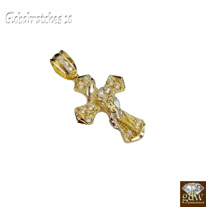 Gold and Diamond 10k Gold Men Cross Charm Pendant Miami Cuban Rope Chain 20 22 24 26 Inch Necklaces