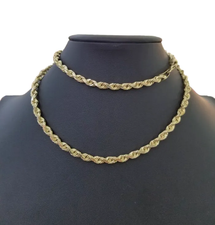 Gold and Diamond Necklaces 10k Gold Rope Chain For Men Necklace Diamond Cut 6mm 28 Inch SOLID On Sale