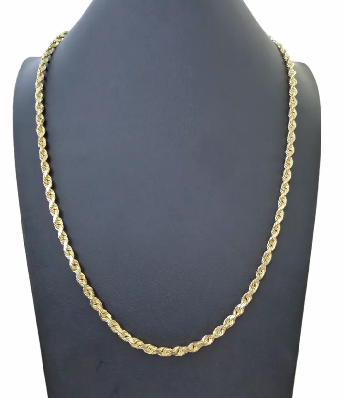 Gold and Diamond Necklaces 10k Gold Rope Chain For Men Necklace Diamond Cut 6mm 28 Inch SOLID On Sale