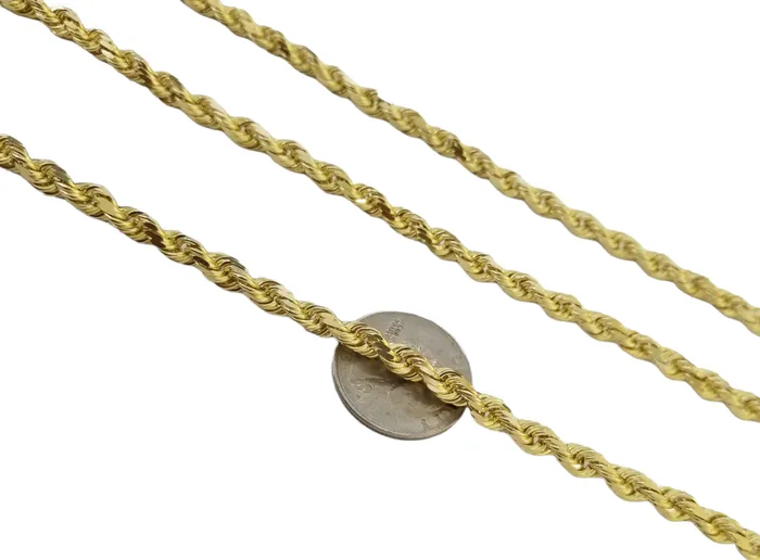 Gold and Diamond Necklaces 10k Gold Rope Chain For Men Necklace Diamond Cut 6mm 28 Inch SOLID On Sale