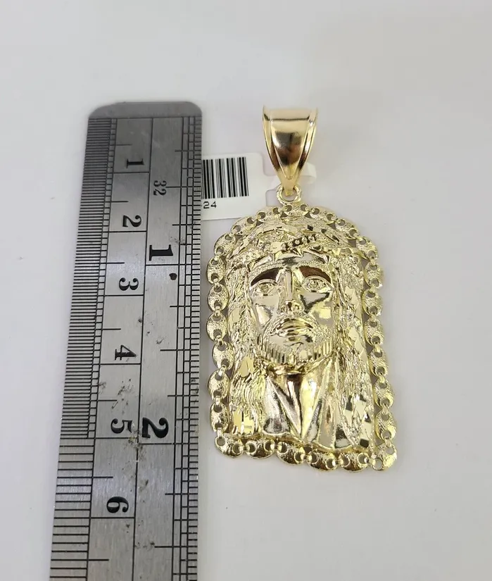 Gold and Diamond Necklaces 10k Solid Rope Chain 4mm Jesus Head Pendant Charm Necklace SET 2028 in