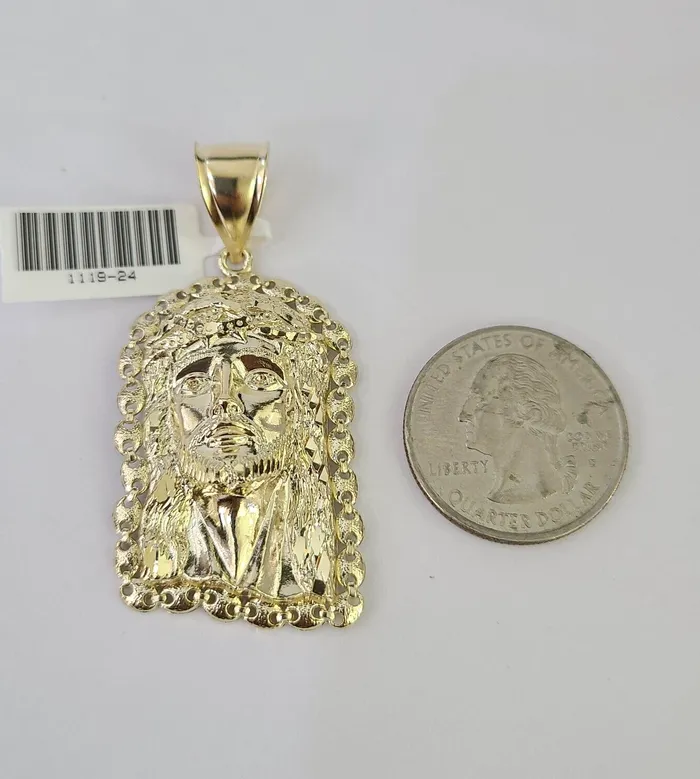 Gold and Diamond Necklaces 10k Solid Rope Chain 4mm Jesus Head Pendant Charm Necklace SET 2028 in