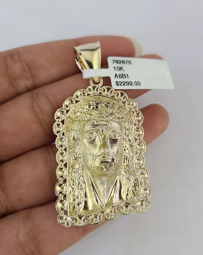 Gold and Diamond Necklaces 10k Solid Rope Chain 4mm Jesus Head Pendant Charm Necklace SET 2028 in