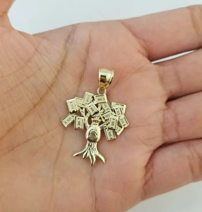 Gold and Diamond Necklaces 10K Yellow Gold Money Tree Pendant Diamond Cut 10KT Real Gold 100 sign bag Gold and Diamond Necklaces 10K Yellow Gold Money Tree Pendant Diamond Cut 10KT Real Gold 100 sign bag