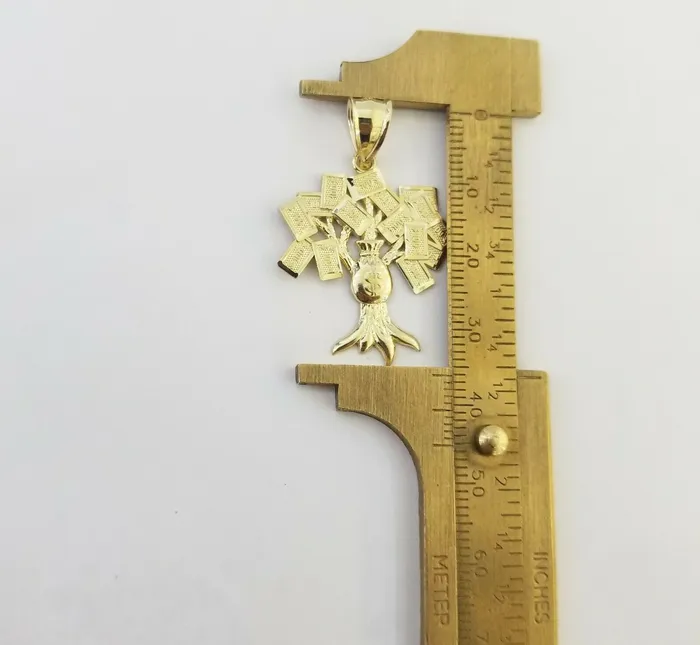 Gold and Diamond Necklaces 10K Yellow Gold Money Tree Pendant Diamond Cut 10KT Real Gold 100 sign bag