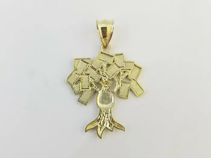 Gold and Diamond Necklaces 10K Yellow Gold Money Tree Pendant Diamond Cut 10KT Real Gold 100 sign bag