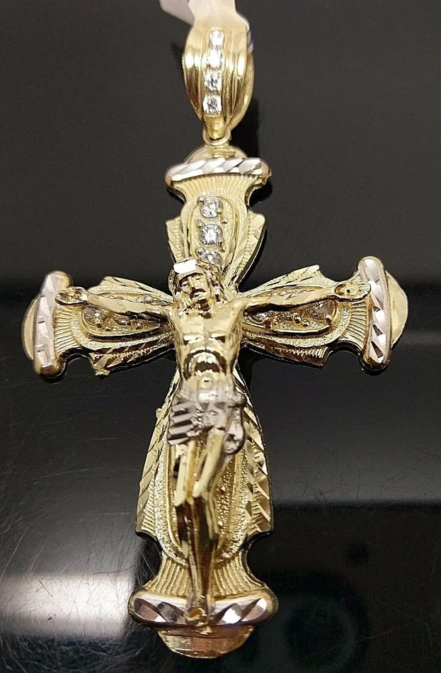 Gold and Diamond Necklaces Real 10k Yellow Gold Jesus Crucifix Cross Charm Diamond Cut Pendant Gold and Diamond Necklaces Real 10k Yellow Gold Jesus Crucifix Cross Charm Diamond Cut Pendant