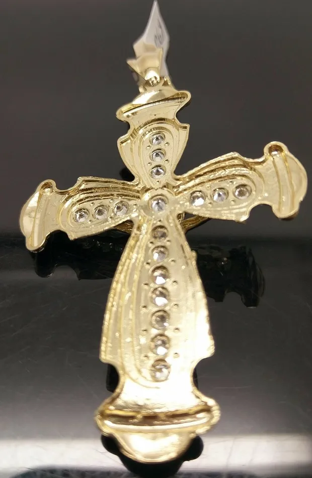 Gold and Diamond Necklaces Real 10k Yellow Gold Jesus Crucifix Cross Charm Diamond Cut Pendant