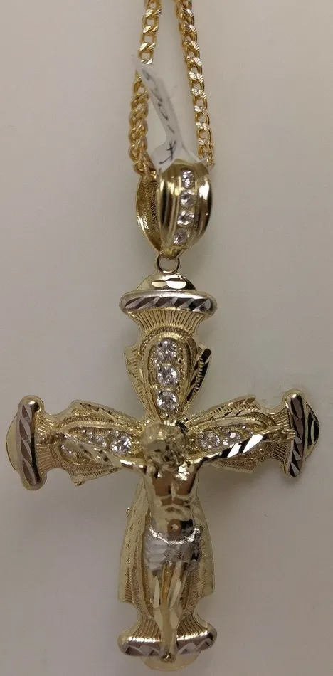 Gold and Diamond Necklaces Real 10k Yellow Gold Jesus Crucifix Cross Charm Diamond Cut Pendant