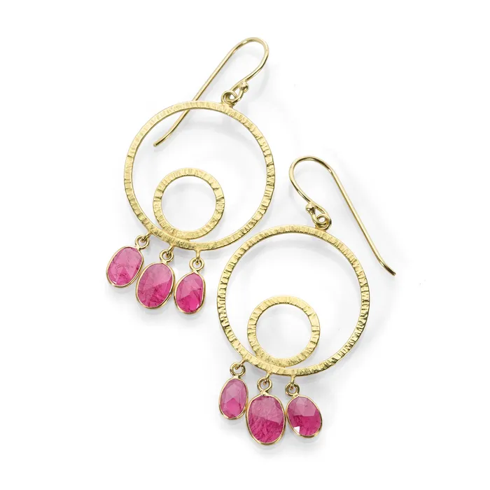 Hammered Circle Earrings with Ruby Drops Barbara Heinrich Earrings