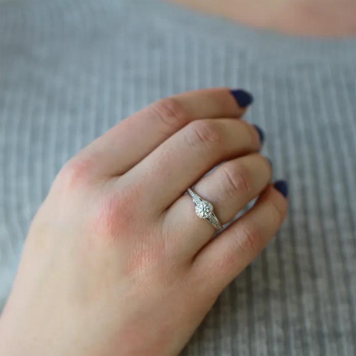 I Am Canadian Rings 14kt White Gold Round Halo Canadian Diamond Engagement Ring