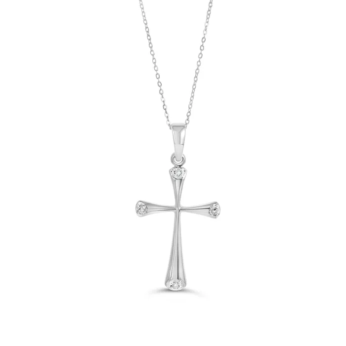 Independent Jewellers Necklaces 10kt White Gold Four Diamond Cross Pendant
