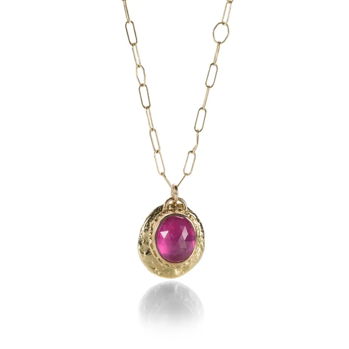 Necklaces African Ruby Textured Disc Necklace Jamie Joseph