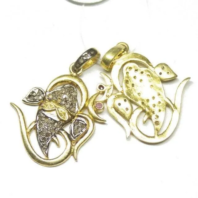 Necklaces Beads Supplies USA 1pc Ganesha Pave Diamond 925 Sterling Silver Gold Vermeil Charm Pendant 33mm x 25mm