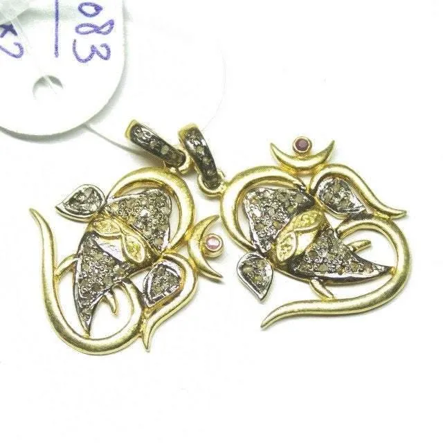Necklaces Beads Supplies USA 1pc Ganesha Pave Diamond 925 Sterling Silver Gold Vermeil Charm Pendant 33mm x 25mm