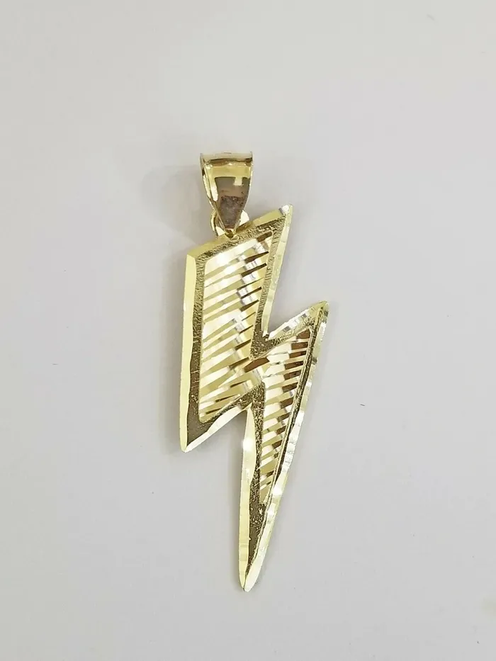Necklaces Gold and Diamond Mens 10k Yellow Gold Lightning Bolt Charm Pendant with Diamond Cut Design Necklaces Gold and Diamond Mens 10k Yellow Gold Lightning Bolt Charm Pendant with Diamond Cut Design