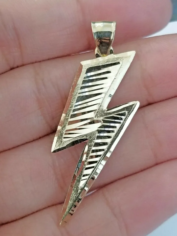 Necklaces Gold and Diamond Mens 10k Yellow Gold Lightning Bolt Charm Pendant with Diamond Cut Design