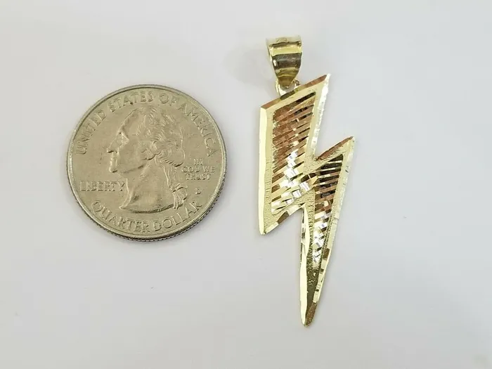 Necklaces Gold and Diamond Mens 10k Yellow Gold Lightning Bolt Charm Pendant with Diamond Cut Design