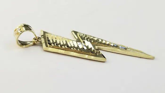 Necklaces Gold and Diamond Mens 10k Yellow Gold Lightning Bolt Charm Pendant with Diamond Cut Design