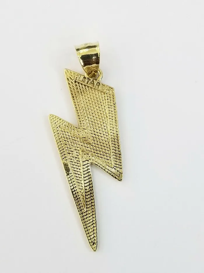 Necklaces Gold and Diamond Mens 10k Yellow Gold Lightning Bolt Charm Pendant with Diamond Cut Design