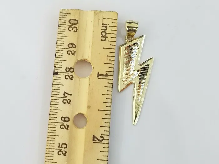 Necklaces Gold and Diamond Mens 10k Yellow Gold Lightning Bolt Charm Pendant with Diamond Cut Design