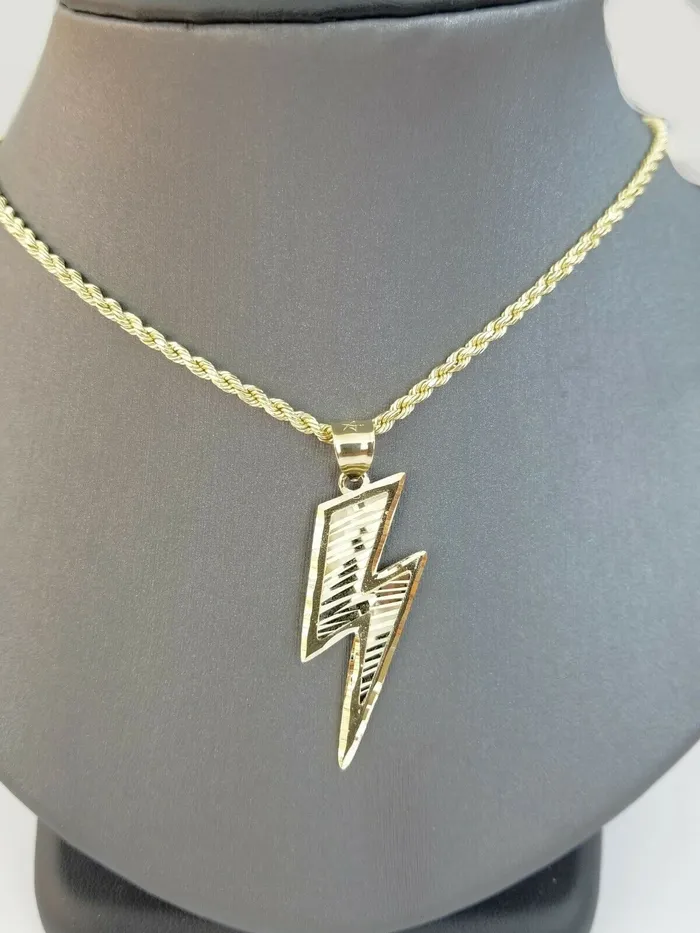 Necklaces Gold and Diamond Mens 10k Yellow Gold Lightning Bolt Charm Pendant with Diamond Cut Design