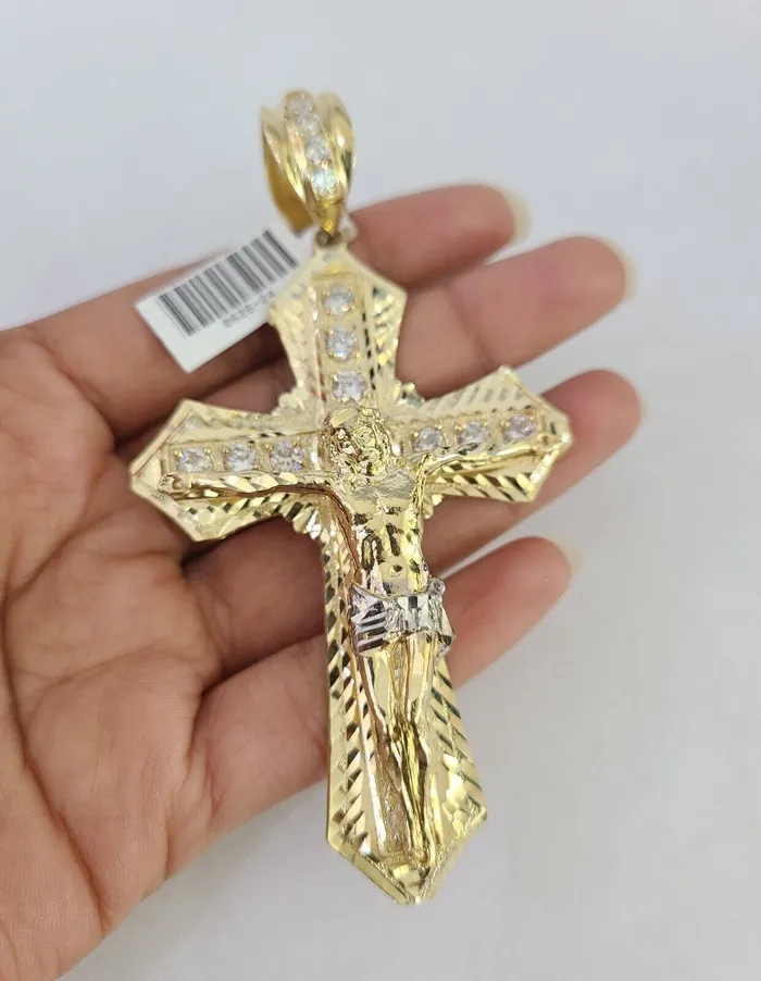 PreStyled Sets Gold and Diamond Real 10k Gold Jesus Cross Pendant Charm Crucifix 10kt Yellow Gold PreStyled Sets Gold and Diamond Real 10k Gold Jesus Cross Pendant Charm Crucifix 10kt Yellow Gold