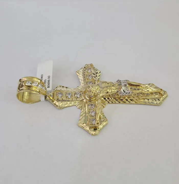 PreStyled Sets Gold and Diamond Real 10k Gold Jesus Cross Pendant Charm Crucifix 10kt Yellow Gold