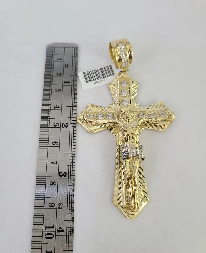 PreStyled Sets Gold and Diamond Real 10k Gold Jesus Cross Pendant Charm Crucifix 10kt Yellow Gold
