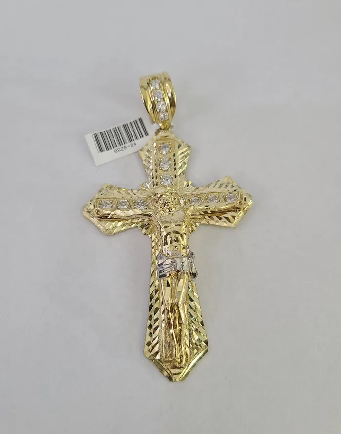 PreStyled Sets Gold and Diamond Real 10k Gold Jesus Cross Pendant Charm Crucifix 10kt Yellow Gold