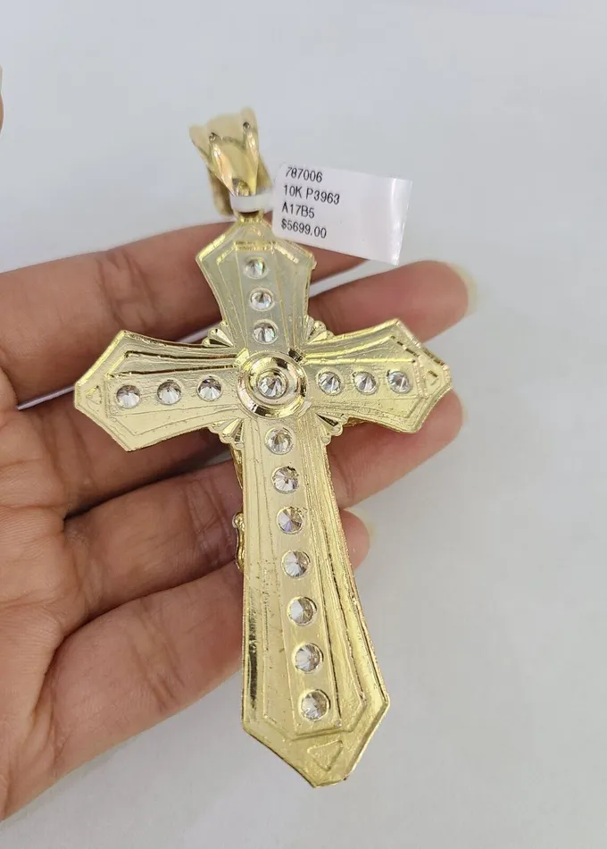 PreStyled Sets Gold and Diamond Real 10k Gold Jesus Cross Pendant Charm Crucifix 10kt Yellow Gold