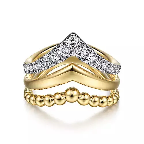 Rings Gabriel Co 14kt Yellow Gold Triple Row Bujukan Chevron Diamond Ring Rings Gabriel Co 14kt Yellow Gold Triple Row Bujukan Chevron Diamond Ring