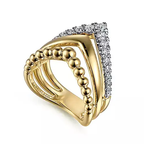 Rings Gabriel Co 14kt Yellow Gold Triple Row Bujukan Chevron Diamond Ring Rings Gabriel Co 14kt Yellow Gold Triple Row Bujukan Chevron Diamond Ring